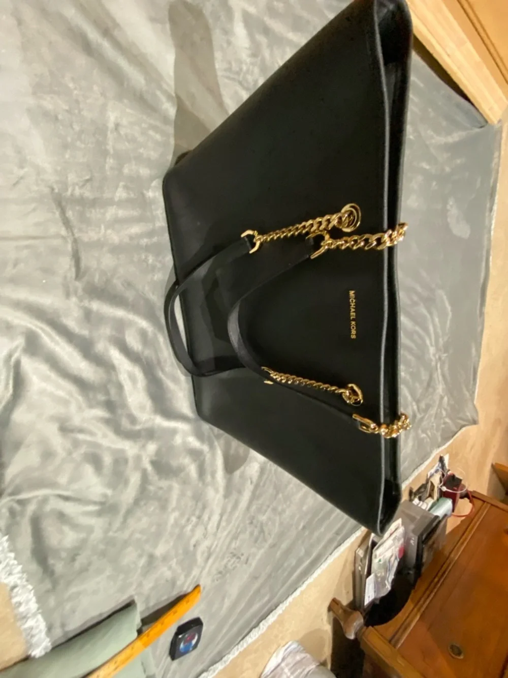 Michael Kors Black Tote with Gold Chain Handles - Picture 11 of 12